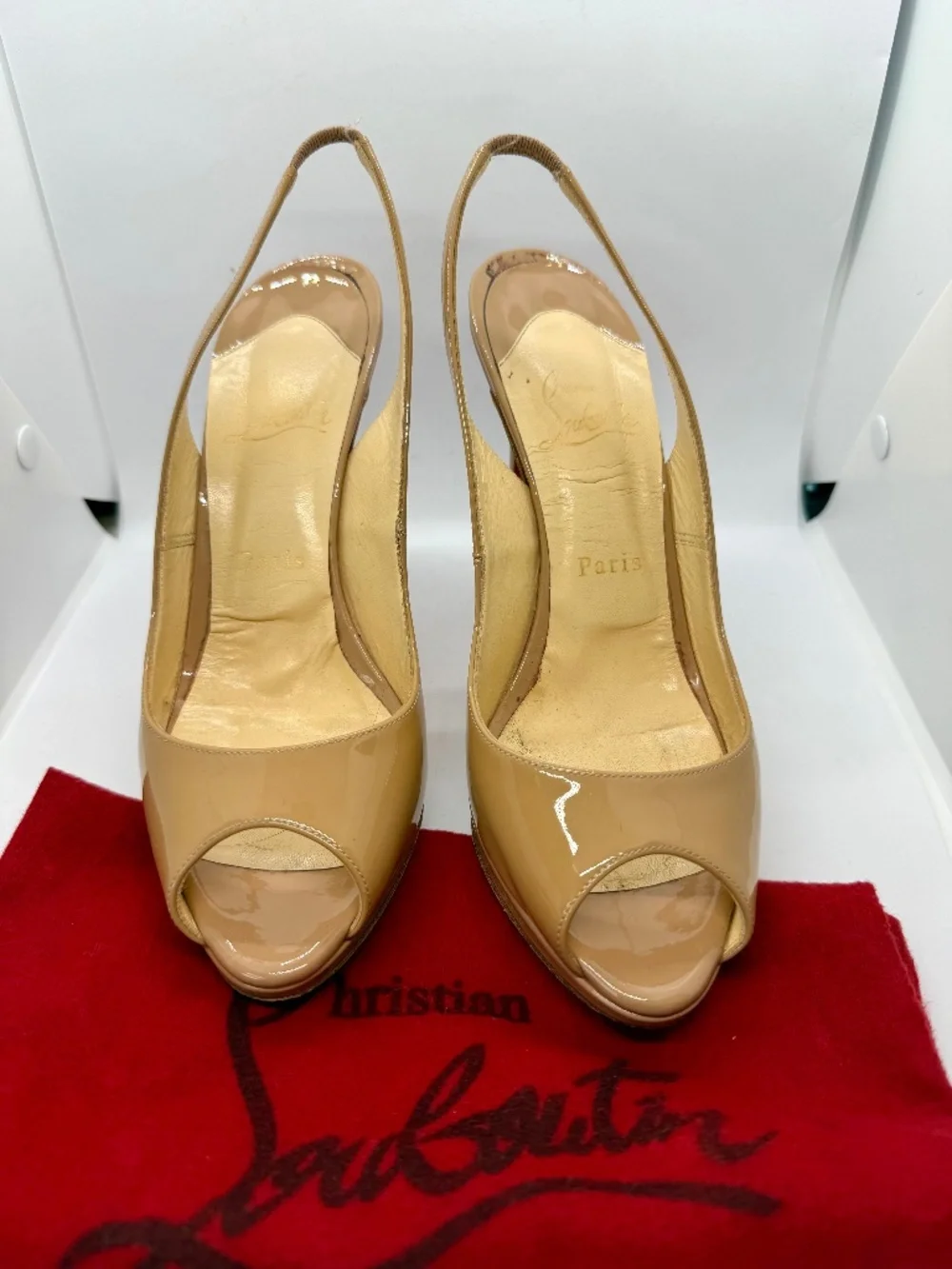 Christian Louboutin Nude Patent Very Privé Slingback Pumps 38.5
